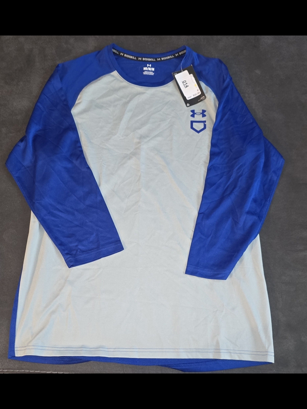 Under Armour Men's Utility 3/4 Sleeve Baseball Shirt features a light gray&blue